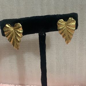 Gold tone metal Leaf  Stud Earrings